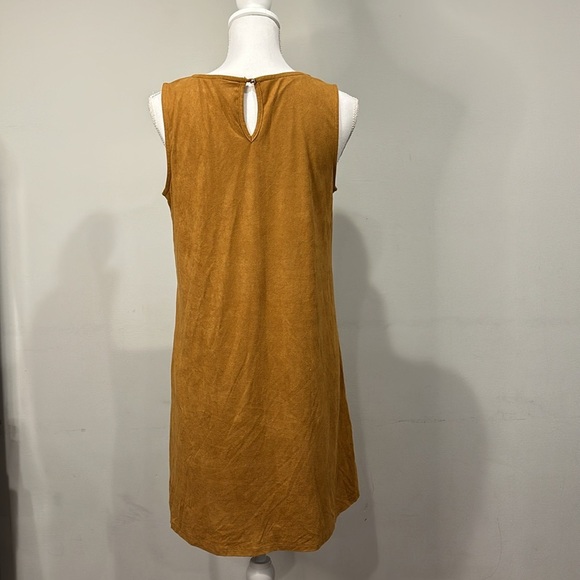 Xhileration Knee Length A-line Tank Dress Floral Lace Neckline Brown Suede - Picture 4 of 6